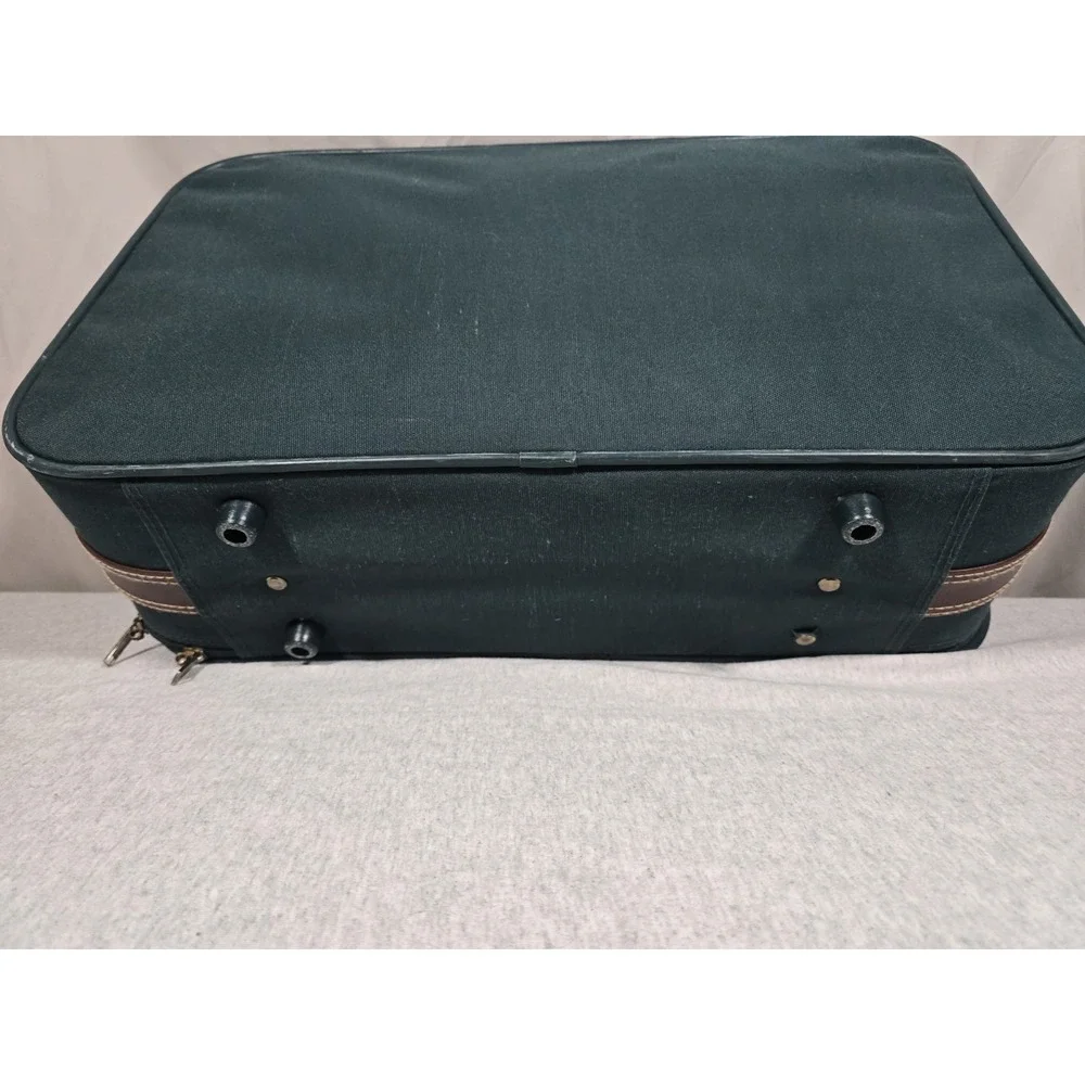 Vintage 80's Jaguar Luggage Suitcase Travel Bag Green Brown Leather Trim JCP